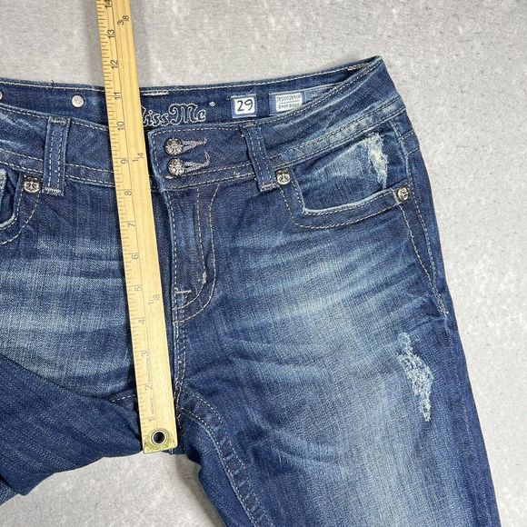 Miss Me Jeans Womens Size 29 Blue Boot Distress Jeweled Flap Pockets 3514 - Picture 9 of 15